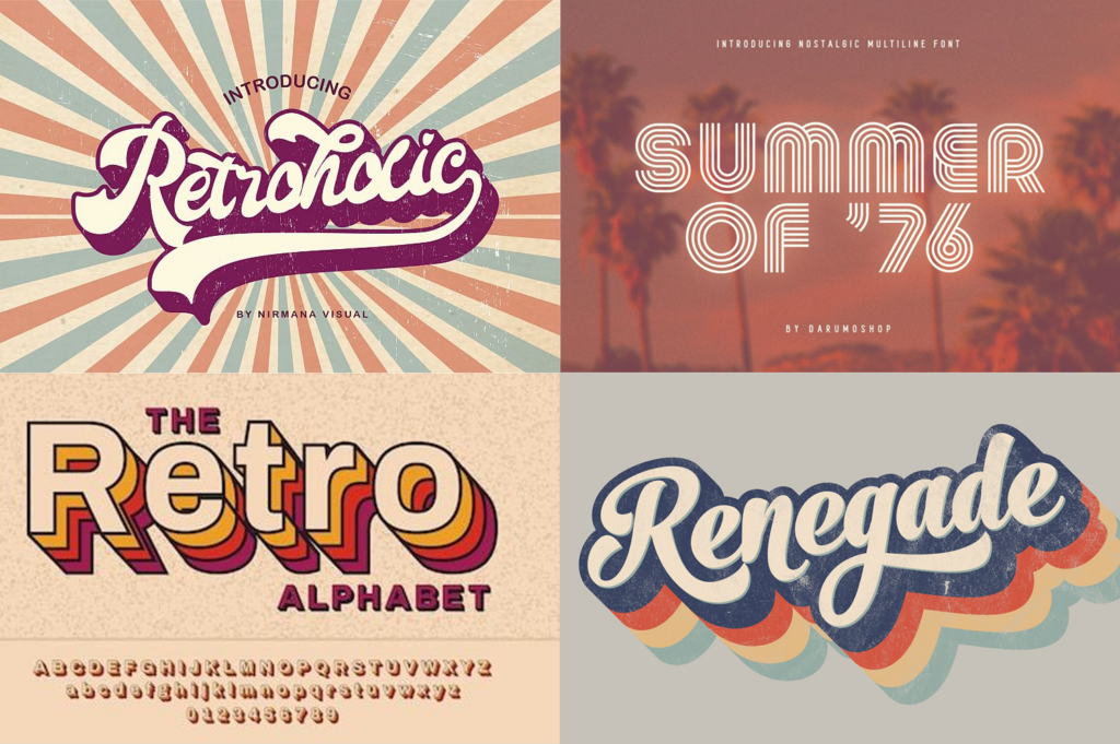 2021 Web Design Trends: quadrants of four retro style designs