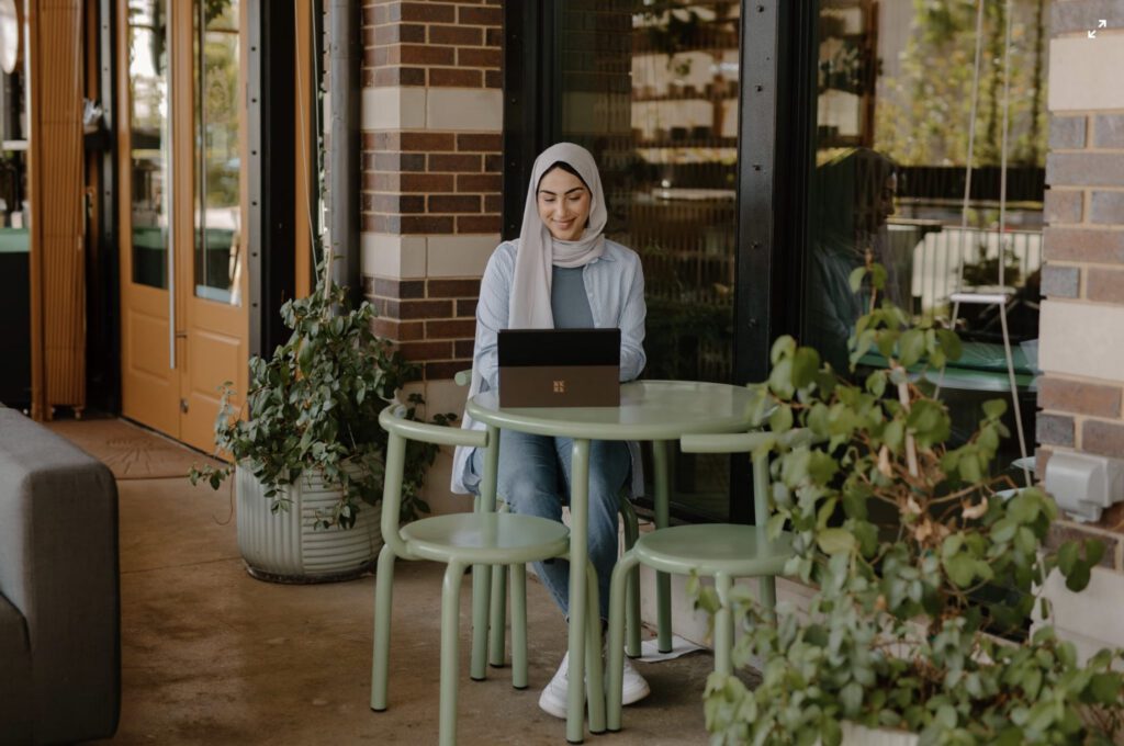 woman working at laptop