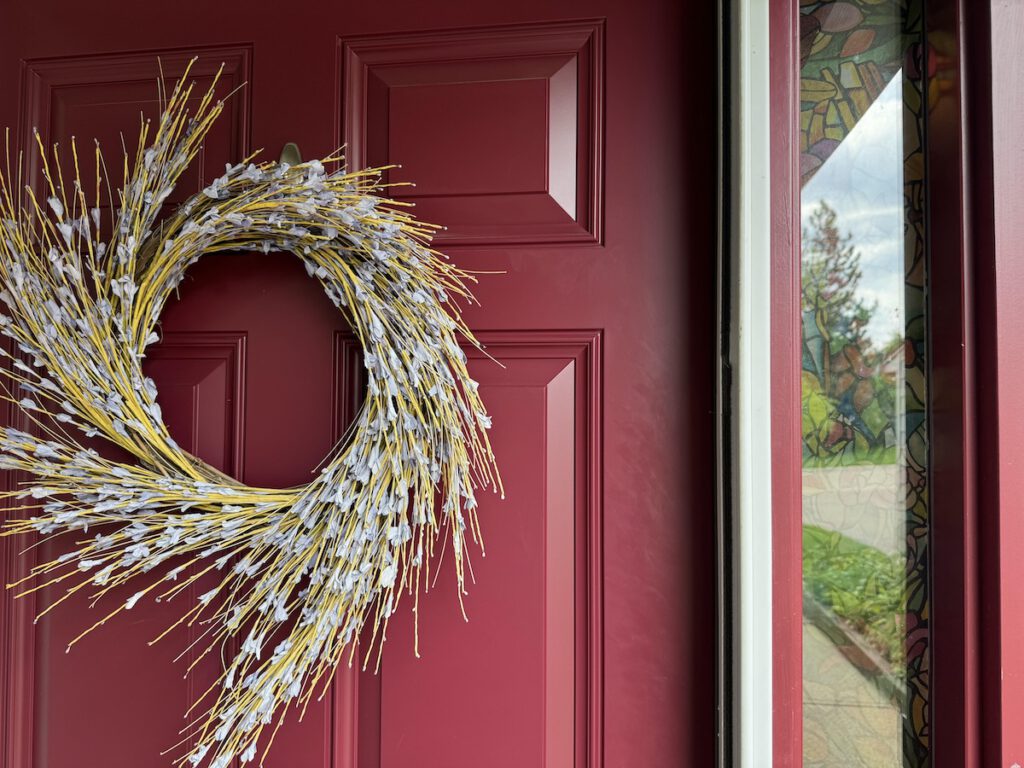 Front door with wreath