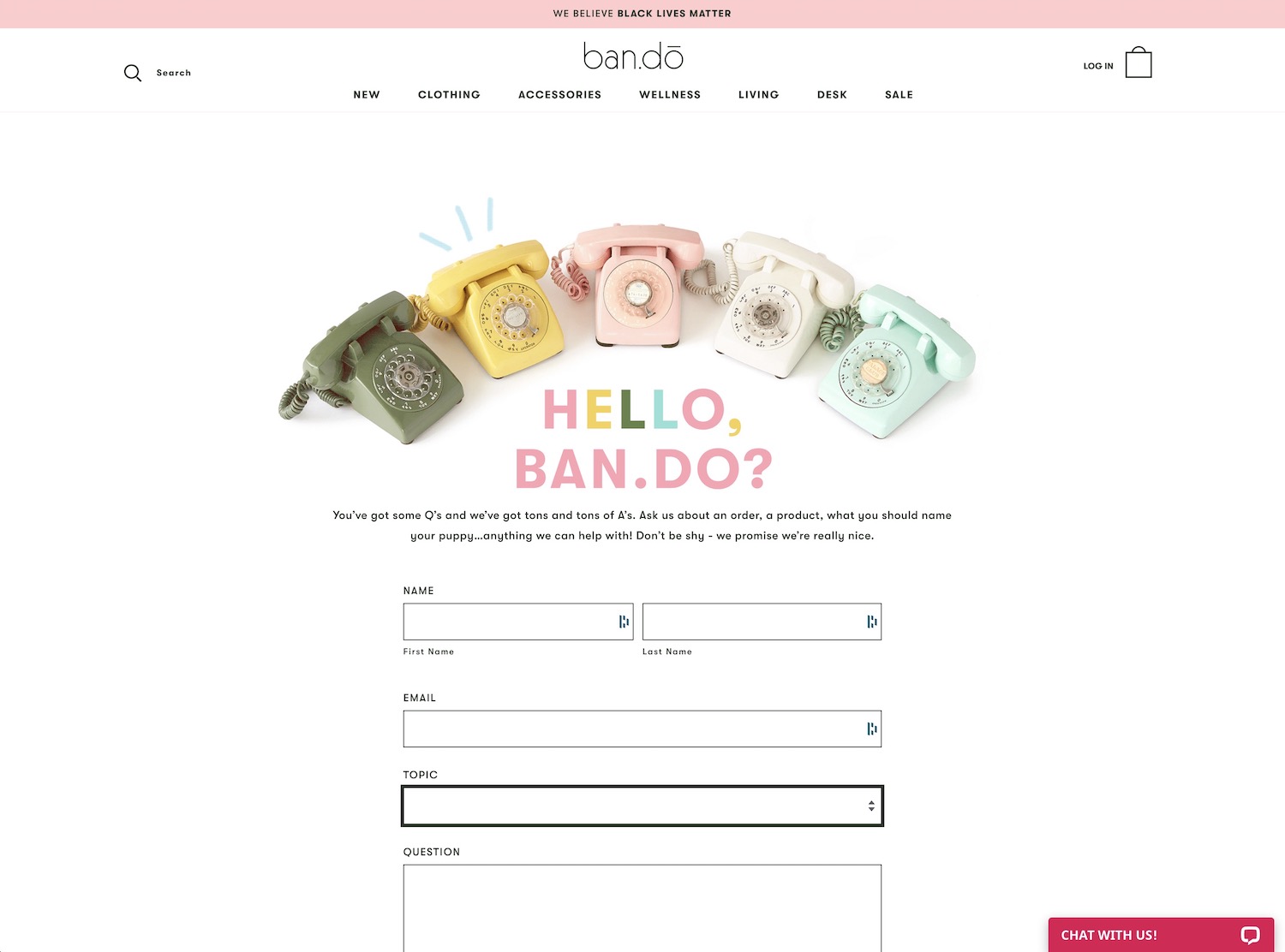 Ban.do contact page with old fashioned telephones