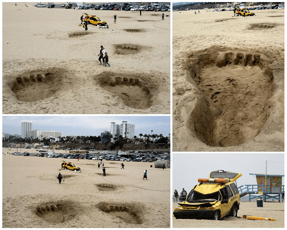 Godzilla footprints in the sand