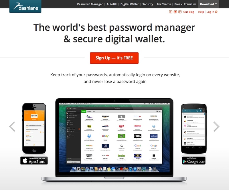 screenshot of Dashlane website homepage