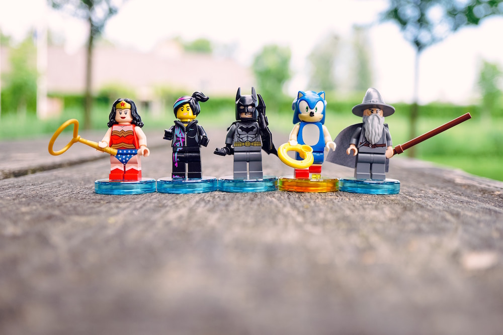 lego superheroes all in a row