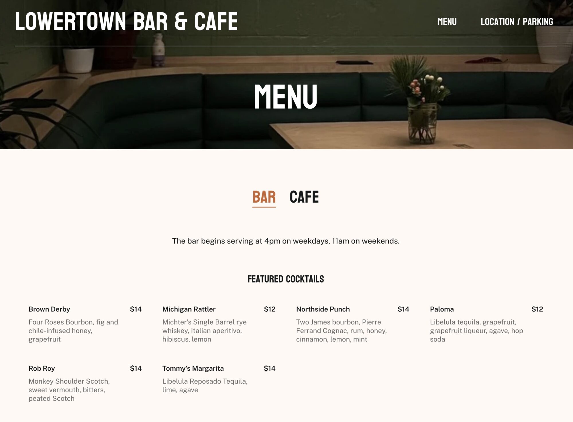 cafe menu