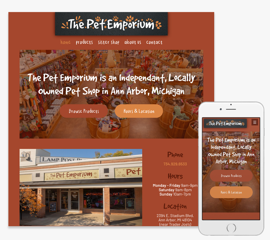 The Pet Emporium website, pet supplies shop in Ann Arbor Michigan