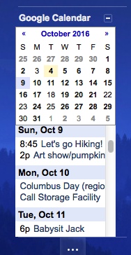 screenshot of the calendar in sidebar view in Gmail