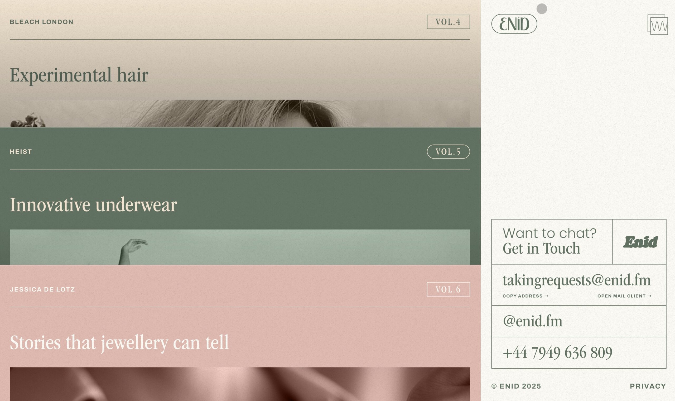 Screenshot of Enid website with a comforting color scheme